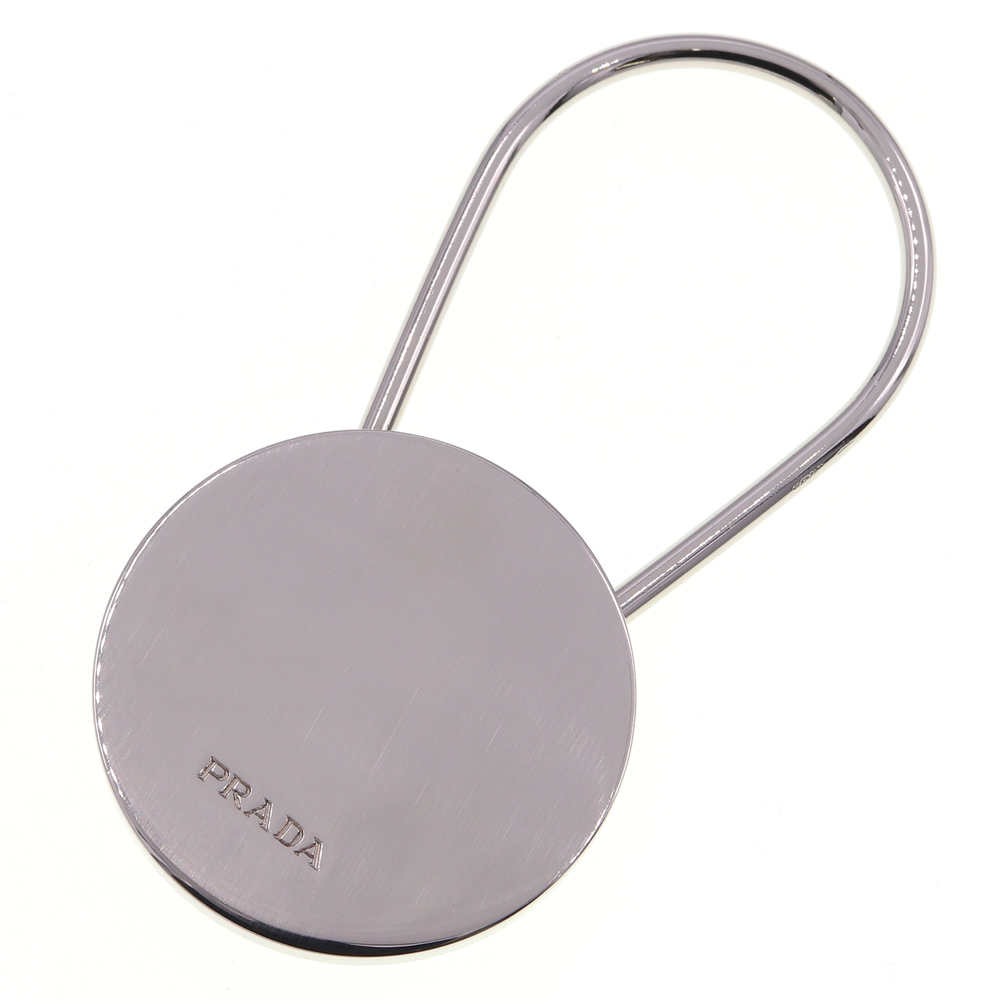 Prada Silver Metal Round Key Ring Bag Charm
